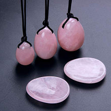 Load image into Gallery viewer, Banshren 5 Piece Rose Quartz Healing Crystals Set, 3 Rose Crystal Quartz Drilled Eggs in Graduated Sizes for Kegel Exercise or Vaginal Training (Small, Medium, Large) &amp; 2 Worry Stones for Meditation
