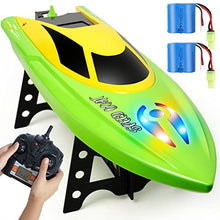 Load image into Gallery viewer, Zyerch RC Boat - Remote Control Boat with LED Light for Pools and Lakes, 2.4Ghz Self-Righting RC Boats for Adults and Kids, Boat with 2 Rechargeable Battery, Low Battery Alarm, 25 km/h, Green
