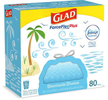 Load image into Gallery viewer, Glad ForceFlexPlus Tall Kitchen Drawstring Trash Bags - 13 Gallon Trash Bag, Febreze Beachside Breeze - 80 Count (Package May Vary)

