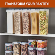 Load image into Gallery viewer, 24 Pack Airtight Food Storage Container Set - BPA Free Clear Plastic Kitchen and Pantry Organization Canisters with Durable Lids for Cereal, Dry Food Flour &amp; Sugar - Labels, Marker &amp; Spoon Set
