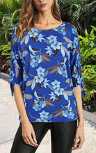 Load image into Gallery viewer, Texsong Women's Casual 3/4 Sleeve Floral Print Bow Tie Tuinic Blouse Top,L
