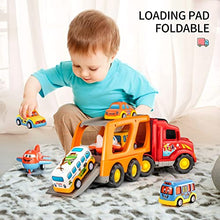 Load image into Gallery viewer, TEMI Toddler Carrier Truck Transport Vehicles Toys - 5 in 1 Toys for 3 4 5 6 7 Year Old Boys, Kids Toy Cars for Toddlers 1-3, Friction Power Set for Kids 3-9, Christmas for 3+
