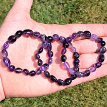 Load image into Gallery viewer, CHARGED Dark Amethyst Crystal Bracelet Tumble Polished Stretchy + Selenite Heart Charging Crystal (OPEN &amp; HEAL THE HEART CHAKRA - SOOTHE HURT, LONELINESS &amp; ANXIETY) [REIKI] by ZENERGY GEMS
