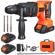 Load image into Gallery viewer, Cordless Rotary Hammer Drill, 21V Brushless 1 Inch SDS Plus Hammer Drill Kit With 2 Batteries, Charger, 1/2" Drill Chuck, 3 Drill Bits, Grease and Case–Suitable for Concrete, Wood, Stone, and Metal
