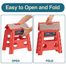 Load image into Gallery viewer, Flottian 13" Folding Step Stool for Adults and Kids Holds Up to 300 lbs ,Non-Slip Folding Stools with Handle, Compact Plastic Foldable Step Stool for Bathroom,Bedroom, Kitchen Coral
