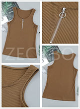 Load image into Gallery viewer, Zecilbo Womens Scoop Neck Sleeveless Ribbed Zipper Tank Top Summer Basic Solid Color Slim Fit Tank Shirts
