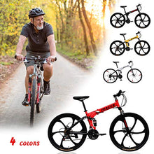 Load image into Gallery viewer, HULKAY Adult Mountain Bike,Full Suspension MTB,High Carbon Steel Shock-Absorbing Folding Frame,21-Speed, 26-inch Wheels(Red)

