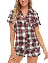 Load image into Gallery viewer, Anjue Women Plaid Pajamas Set Short Sleeve Sleepwear Womens Button Down Nightwear PJ Set with Pockets
