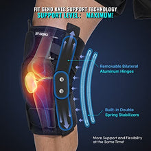 Load image into Gallery viewer, Fit Geno Hinged Knee Brace for Meniscus Tear: Upgraded Support for Knee Pain w/Dual Metal Hinges &amp; Side Spring Stabilizers - Adjustable for Men and Women w/Torn ACL MCL PCL LCL Hyperextension Sprain
