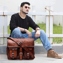 Load image into Gallery viewer, Handmade World Leather Messenger Bag 16 Inch Brown Air cabin Briefcase Leather Cross body Shoulder Large Laptop School bag (12" X 16")
