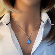 Load image into Gallery viewer, Paul Wright Created Opal Pendant Necklace, in 925 Sterling Silver, 12mm Round with Vibrant Blue Color, 16” Plus 2” Extender
