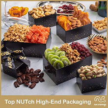 Load image into Gallery viewer, Christmas Gift Basket Holiday Dried Fruit &amp; Nuts Black Tower + Ribbon (12 Assortments) Gourmet Food Bouquet Xmas Arrangement Platter, Birthday Care Package, Healthy Kosher Snack Box - Adults Men Women
