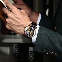 Load image into Gallery viewer, Winner Fashion Mechanical Wrist Watch Triangle Racing Dial, Waterproof Golden Skeleton Dial Automatic Movement Leather Design Mechanical Watch for Men
