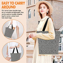 Load image into Gallery viewer, Canvas Tote Bag for Women, Strong Canvas Bag Reusable Grocery Shopping Cloth Bags with Handles, Grocery Bags Reusable Shopping Bags for Groceries Shopping Travel Storage (1, Black Geometry)

