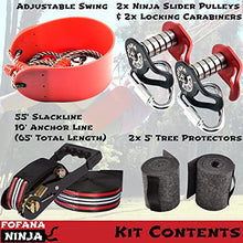 Load image into Gallery viewer, Fofana Ninja Slider Slackline Pulley Kit - 65 Ft. Slack Line Zip Ninja Course - Includes Slackline, 2X Slider Pulley, and Swing - Ninja Warrior Obstacle Course for Kids - Sports &amp; Outdoor Play Toys
