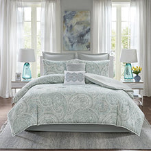 Load image into Gallery viewer, Comfort Spaces Cozy Comforter Set-Modern Classic Design All Season Down Alternative Bedding, Matching Shams, Bedskirt, Decorative Pillows, King (104 in x 90 in), Kashmir, Paisley Blue/Grey 8 Piece
