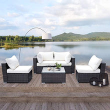 Load image into Gallery viewer, Viewee 5-Pieces Outdoor Patio Furniture Sets Rattan Wicker Patio Sofa with 2 Corner Chairs&amp; 2 Armless Chair &amp;1 Glass Top Patio Table
