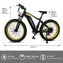 Load image into Gallery viewer, vtuvia Electric Bike for Adults, 26" 4.0 Fat Tire Ebikes, 48V 13Ah Removable Lithium-Ion Battery Waterproof City Bicycle Electric 7 Speeds Gear, Hunting Beach Snow Electric Bicycles (Yellow)
