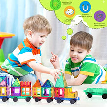 Load image into Gallery viewer, Magnetic Tiles with 2 Cars, Building Blocks Magnets Toys for Kids Toddlers, Educational Toys for 3+, STEM Preschool Learning Toys &amp; Gifts for Kids Ages 3 4 5 6 Year Old Boys Girls

