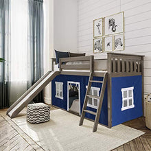 Load image into Gallery viewer, Max &amp; Lily Low Bunk Bed with Slide and Blue Curtains, Twin, Clay
