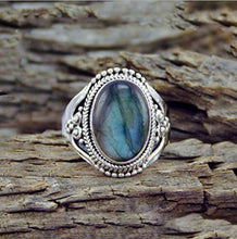 Load image into Gallery viewer, Wenbin Fashion Vintage Ladies 925 Sterling Silver Turquoise Moonstone Ring Oval Cut Natural Bohemian Wedding Jewelry Size 6-10 (US Code 7)
