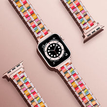Load image into Gallery viewer, Jewelry Metal Band Compatible with Apple Watch Band 38mm 40mm 41mm 42mm 44mm 45mm iWatch Series 7/6/5/4/3/2/1/SE, Women Rhinestones Resin Wristband Bling Diamond Bracelet (42mm/44mm/45mm, B-Rose Gold)
