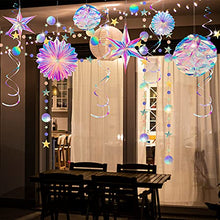 Load image into Gallery viewer, Ganory 29 Pieces Home Iridescent Party Supplies Kit with Hanging Honeycomb Ball Decorative Paper Fan Snowflake Garlands White Star Hanging Swirl Decorations for Birthday Wedding Party Decorations
