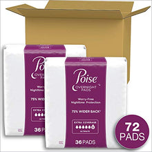 Load image into Gallery viewer, Poise Overnight Incontinence Pads, Ultimate Absorbency, 72 Count (2 Packs of 36) (Packaging May Vary)
