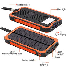 Load image into Gallery viewer, Portable Charger Power Bank 15000mAh, Elzle Solar Charger, Solar Power Bank Battery Pack, High-Speed Charging Solar Phone Charger for iPhone, Samsung and More. (Orange)
