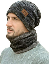 Load image into Gallery viewer, LCZTN Mens Winter Beanie Hat Scarf Set Warm Fleece Lined Knit Ski Hats Slouchy Skull Cap for Unisex Gift (Black)

