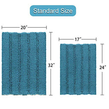 Load image into Gallery viewer, Turquoise Blue Shaggy Chenille Bathroom Rugs, Super Soft Thick Striped Microbiber Shag Rugs, Machine Washable Non Slip Water Absorbent Kitchen Mats (2 Pack, 20" x 32" &amp; 17" x 24")
