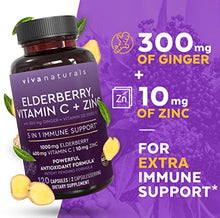 Load image into Gallery viewer, Viva Naturals Elderberry, Vitamin C, Zinc, Vitamin D3 5000 IU &amp; Ginger - Antioxidant &amp; Immune Support Supplement, 2 Month Supply (120 Capsules) - 5 in 1 Daily Immune Support for Adults
