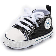 Load image into Gallery viewer, VARWANEO Baby Shoes Sequined Canvas Shoes Baby Newborn Soft-Soled Toddler Shoes Black
