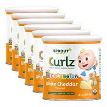 Load image into Gallery viewer, CoComelon Sprout Organic Baby Food, Toddler Snacks, White Cheddar Plant Power Curlz, 1.48 Oz Canister (6 Count)
