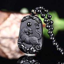 Load image into Gallery viewer, Pure Natural Zodiac Necklace Pendant Made of Obsidian Gemstone Horoscope Animal Sign Amulet (Tiger，Enthusiastic)
