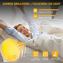 Load image into Gallery viewer, Sunrise Alarm Clock, Full Screen Wake Up Light with Sunrise Simulation, Dual Alarms, FM Radio, 8 Natural Sounds &amp; Snooze, 3 Light Modes, Bedroom Digital Alarm Clock for Heavy Sleepers Adults Kids
