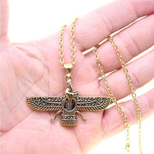Load image into Gallery viewer, Asoodehdelan Large Double Sided Gold Pt Iranian Persian Farvahar Faravahar Necklace (18" Chain)
