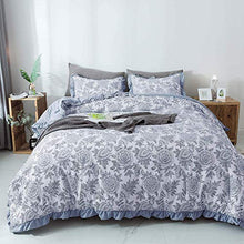 Load image into Gallery viewer, KASENTEX All Season Quilted Comforter Set Chic Modern Printed Pattern Down Alternative Fill 3-Piece with Stylish Boarder Trim Design(Floral Blue, King + 2 King Shams)
