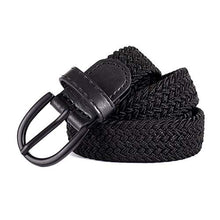 Load image into Gallery viewer, Young Boys Girls | Braided Stretch Elastic Belt | Pin Prong Buckle | Loop End Tip | 1" width (Black, Waist 16"-18”)
