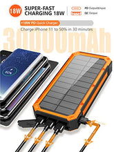 Load image into Gallery viewer, Solar Charger 30000mAh, Solar Power Bank, PD 18W &amp; QC3.0 Quick Charge with 4 Outputs &amp; Dual Inputs(USB/Type-C), External Backup Battery Huge Capacity Phone Charger for iOS and Android(Orange)
