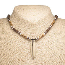 Load image into Gallery viewer, BlueRica Wood Surfboard Pendant on Brown Coconut Beads Necklace
