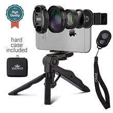 Load image into Gallery viewer, Camera Lens Kit by Coral Entertainments| Professional CPL, Macro &amp; Wide Angle Lenses | Multi-use tripod &amp; Selfie Remote Control | For iPhone, Samsung Galaxy, iPads Tablets | Hard Case &amp; Universal Clip
