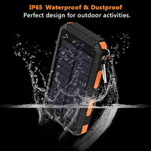 Load image into Gallery viewer, Solar Charger 20000mAh YOESOID Portable Solar Power Bank External Backup Battery Pack Waterproof Solar Phone Charger with Dual USB Ports 2 LED Light Carabiner and Compass for Smartphones

