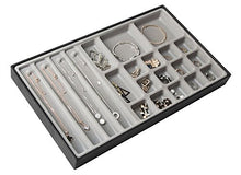 Load image into Gallery viewer, JackCubeDesign Stackable Synthetic Leather Jewelry Tray Earring Necklace Bracelet Ring Organizer Display Storage Box(Set of 4, Black, 16 x 9.6 x 1.6 inches for 1 Unit)- :MK212-1ABCD
