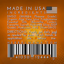 Load image into Gallery viewer, Frankincense DMSO Gel with Hyaluronic Acid | 99.995% Pure Pharma Grade DMSO, Organic Aloe Vera | Natural Pain Relief for Arthritis, Joint, Back, Hand, Feet, Knee &amp; Neck + Anti-Inflammatory (4 oz)
