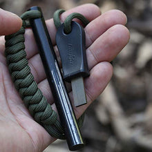 Load image into Gallery viewer, bayite 4 Inch Survival Ferrocerium Drilled Flint Fire Starter Ferro Rod Kit with Paracord Landyard Handle and Striker
