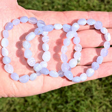 Load image into Gallery viewer, CHARGED 7" Premium Grade Natural Blue Lace Agate Crystal Nugget Bead Bracelet Tumble Polished Stretchy + Selenite Heart Charging Crystal Included
