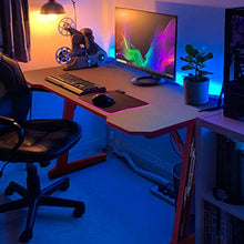 Load image into Gallery viewer, Flamaker Gaming Desk Gaming Table Computer Desk Gamer Table Z Shape Game Station with Large Carbon Fiber Surface, Cup Holder &amp; Headphone (Red)
