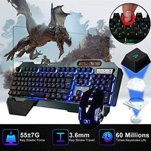 Load image into Gallery viewer, Wireless Gaming Keyboard and Mouse,Rainbow Backlit Rechargeable Keyboard Mouse with 3800mAh Battery Metal Panel,Removable Hand Rest Mechanical Feel Keyboard and 7 Color Gaming Mute Mouse for PC Gamers
