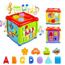 Load image into Gallery viewer, VAJEME Baby Activity Cube, Shape Sorter Blocks Baby Toy 18 Months and Up, Music Learning Toys for Toddlers Infant , Early Educational Puzzle Development Sorting Cube
